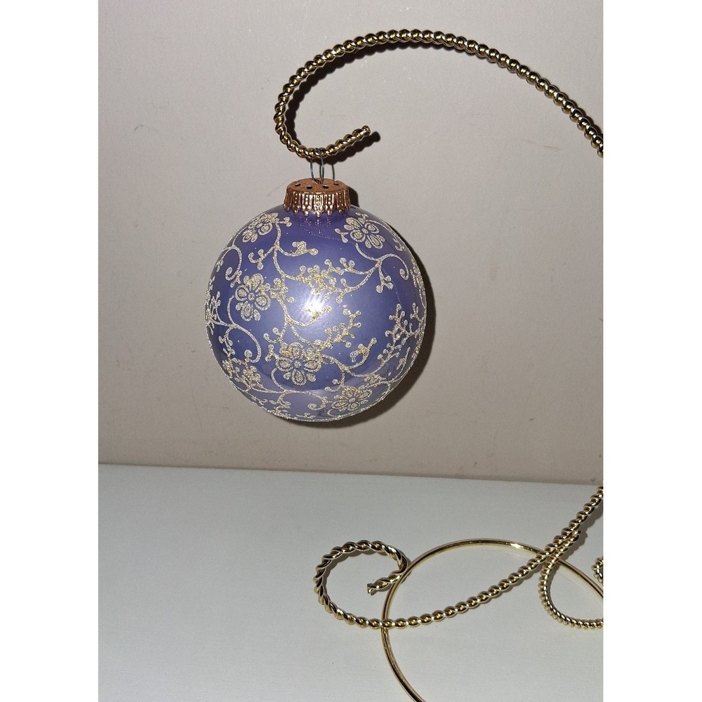 Vintage West Germany Glass Christmas Ornament Purple Gold Floral 4"